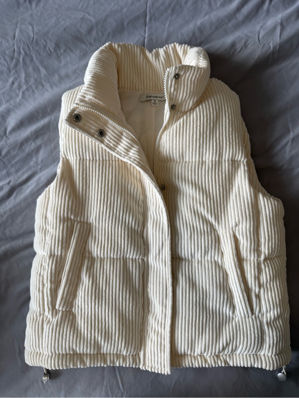Francesca's Collections Cream Corduroy Puffer Vest